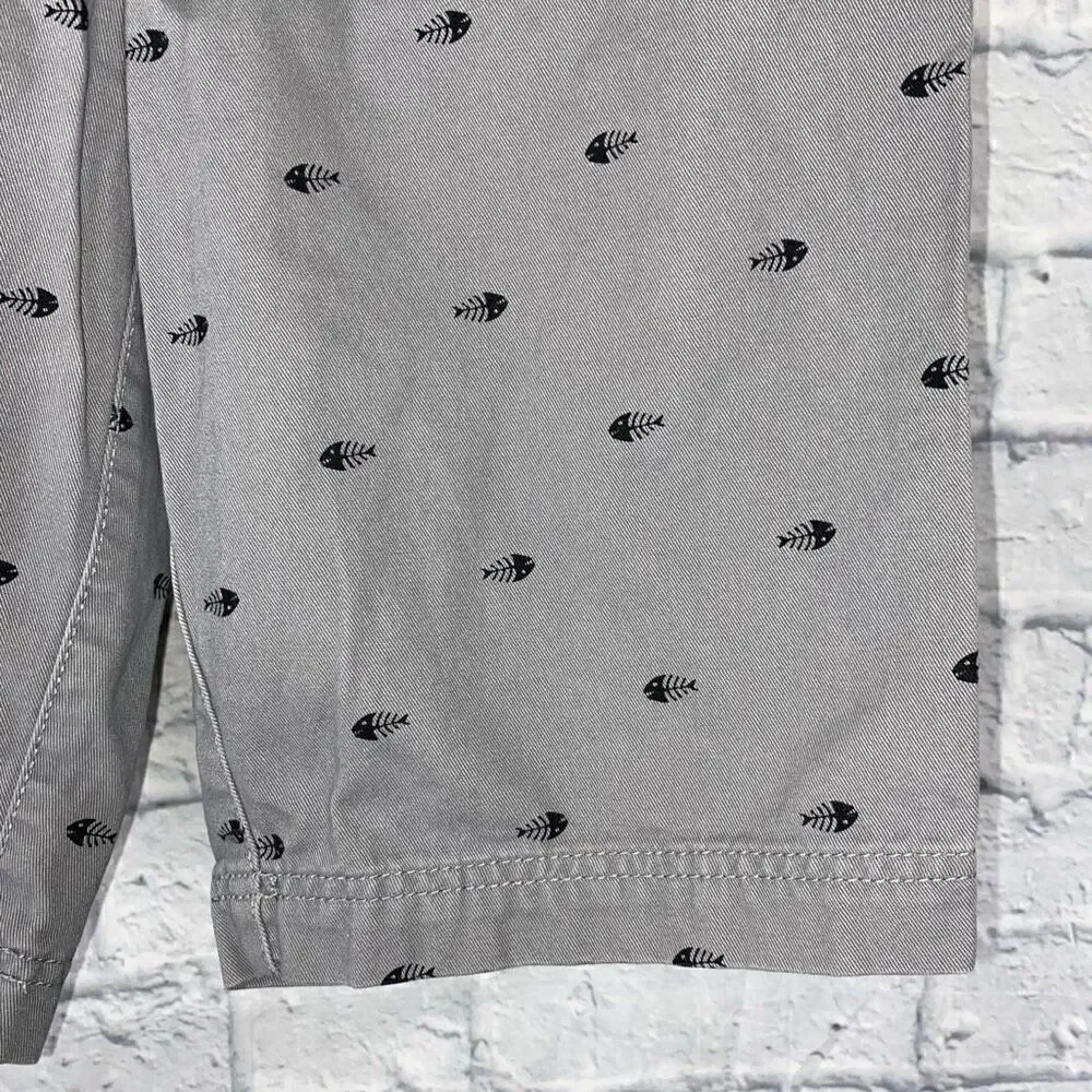 Faded Glory youth boys 14 100% cotton chino shorts w/fish skeleton grey